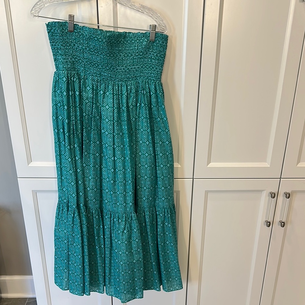 Zara Green and Blue Tiered Maxi Skirt Resort Wear